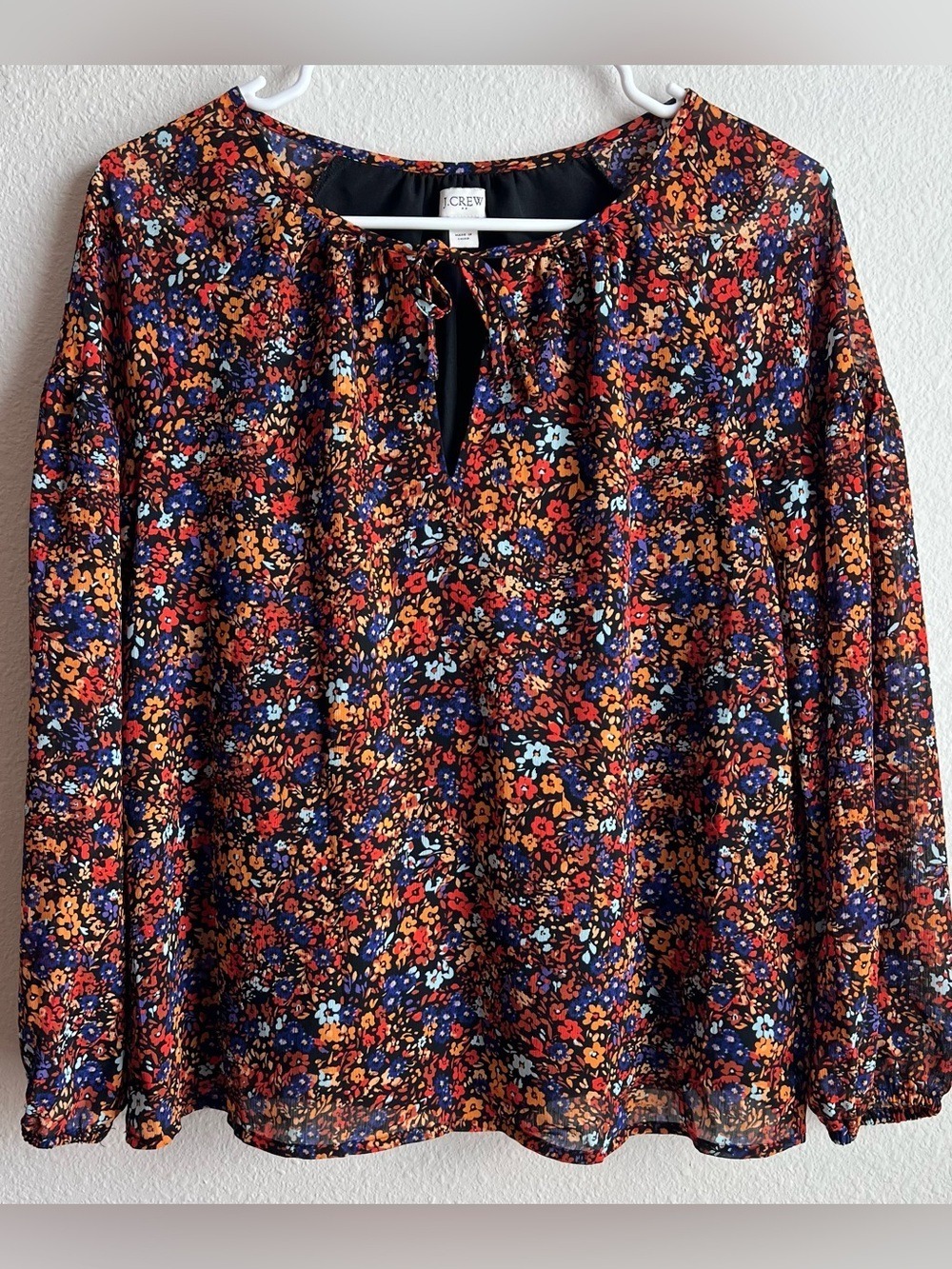 J.Crew Floral Tie-Neck Blouse in Multicolor, Lined Bodice | Oversized